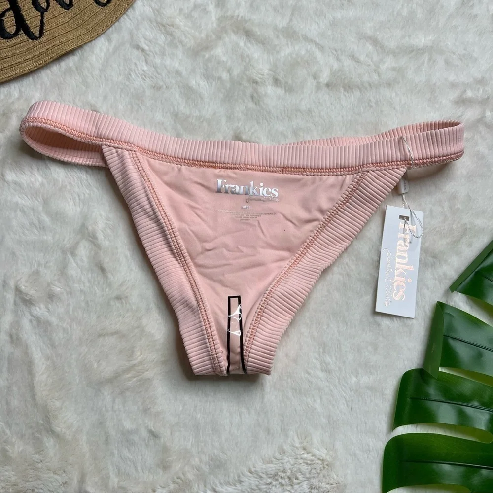 Frankie's Bikinis Cole Light Pink Ribbed Bikini Bottom